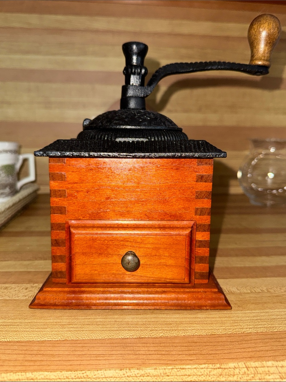 Vintage Wooden Hand Coffee Grinder in Warm Brown